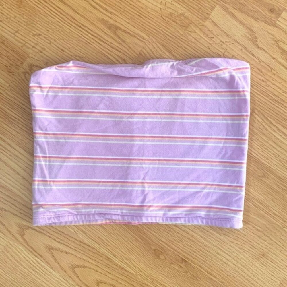 Wild fable pink striped tube top crop top size medium